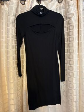 Three Dots Black Long Sleeve Cutout Turtleneck Dress